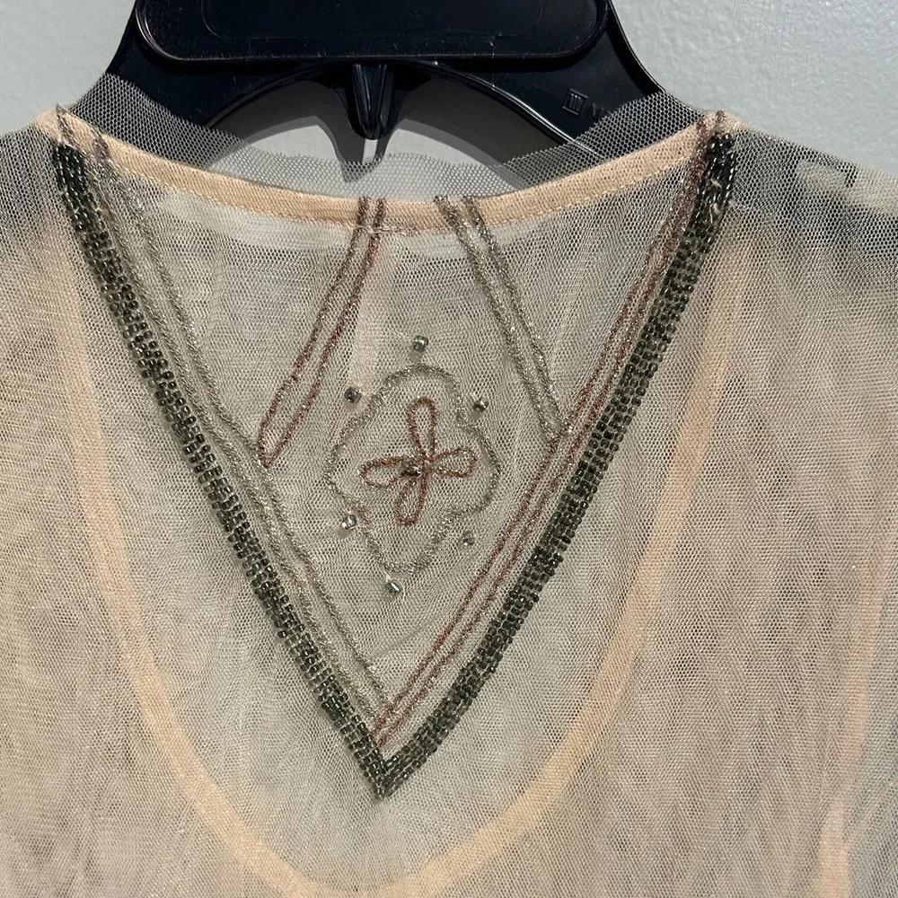 Free People Sheer Embroidered Short Sleeve Top - pink and Black - Picture 8 of 10